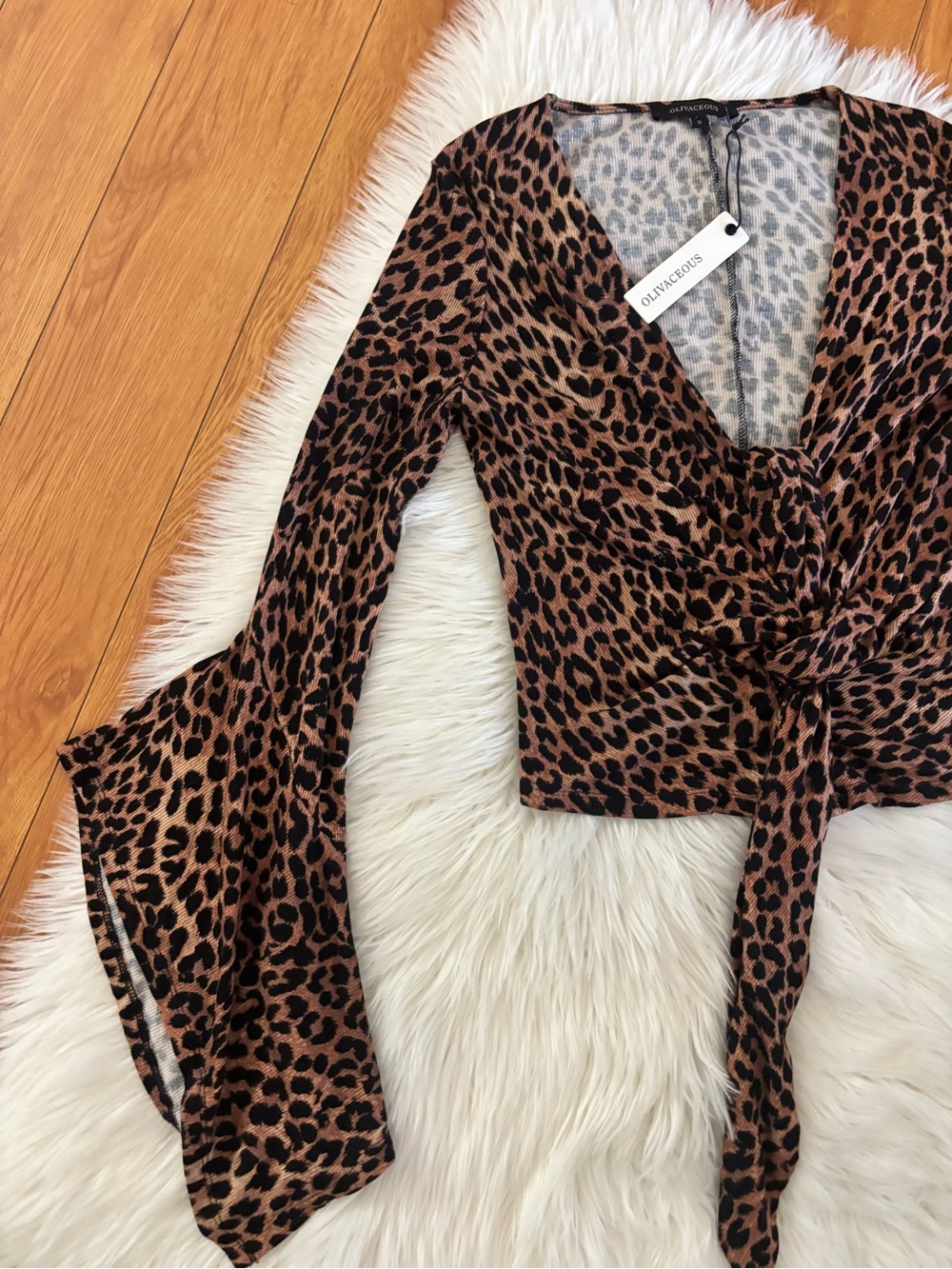 Olivaceous Bell Sleeve Leopard Print Top